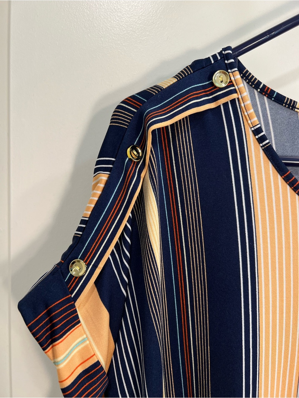 AUW Navy and Peach Striped Women's Top - Picture 3 of 7